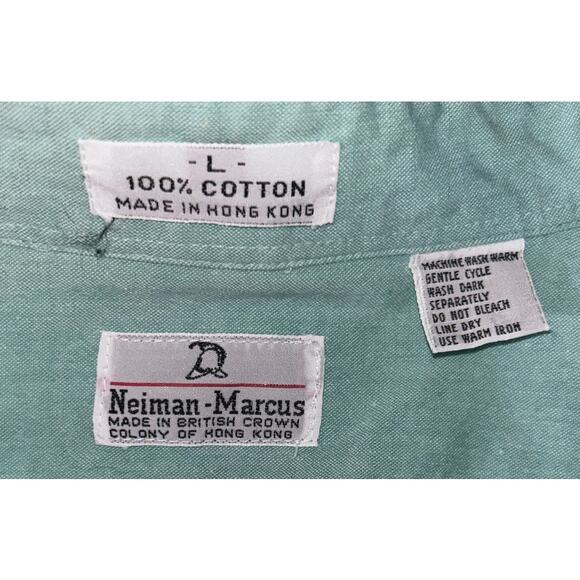 Neiman-Marcus Men's Large 100% Cotton Pale Green Short Sleeve Button Up Shirt - Picture 5 of 9